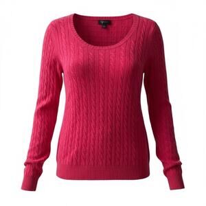 AQUA Women’s Large 100% Cashmere Pullover Round Neck Sweater Pink EUC